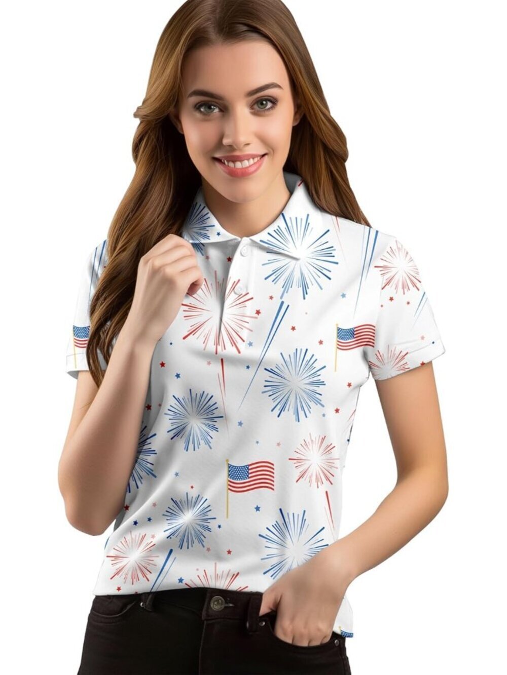 Women Fireworks Short Sleeve Quick Dry Tennis Shirts Athletic Yoga Tops Fit
